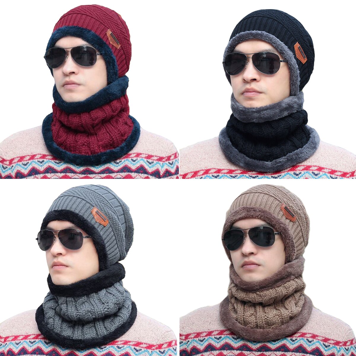 Unisexe Neck Warmer Tricoté Casquette Foulard Deux Pièces Chapeaux