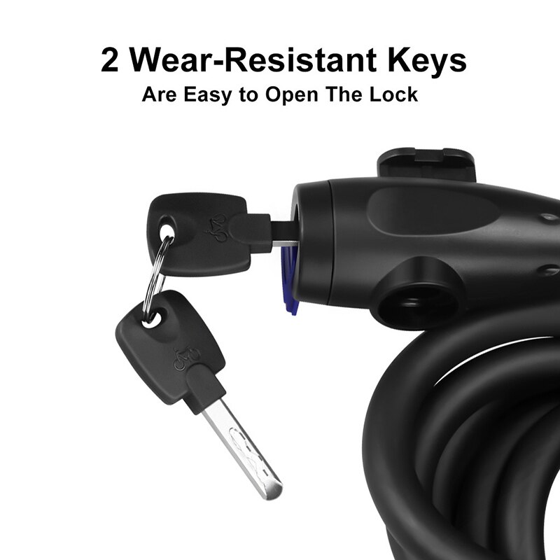 Bike Lock, Bike Locks Cable Lock Coiled Secure Keys Bike Cable Lock with Mounting Bracket,1800MM