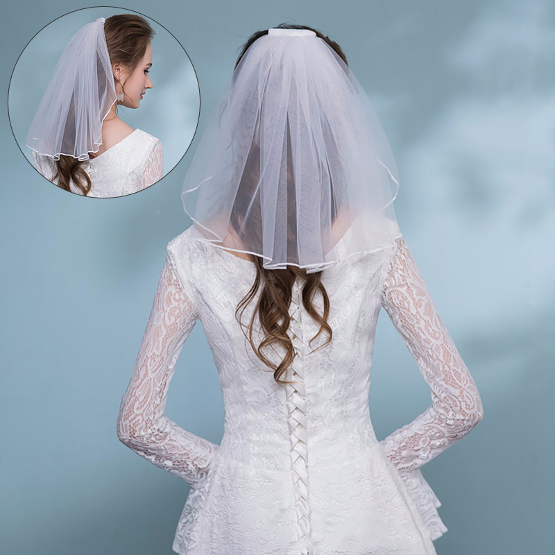 Brude tyll slør med kam bånd kant enkel kort bryllup slør til bruden bryllupsfest fotografering dekorasjon (hvit)