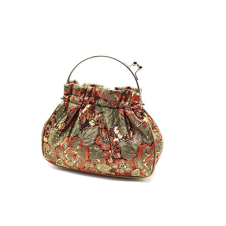 Alasir Damask Wallet Ladies Clip Silk Bag Chinese Style Cheongsam Handbags Women Evening Clutches Handmade Vintage Bucket Bag: dark red