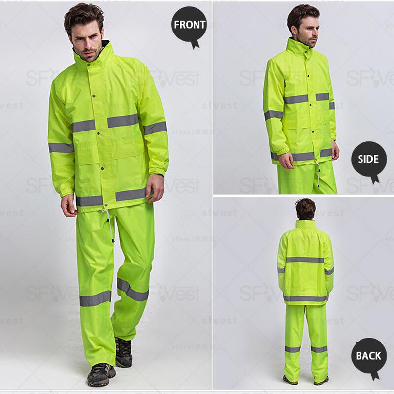 Fluorescent orange Safety Raingear Hi Vis Rainsuit Waterproof Hooded Parka &amp; Pants with reflective tape