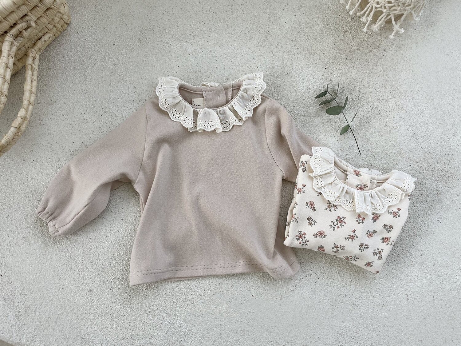 2022 Lente Herfst Baby Meisje Lange Mouw T-shirt Ruches Kanten Kraag Meisjes Blouse Baby Bloemen Dieptepunt Shirts Katoen tops