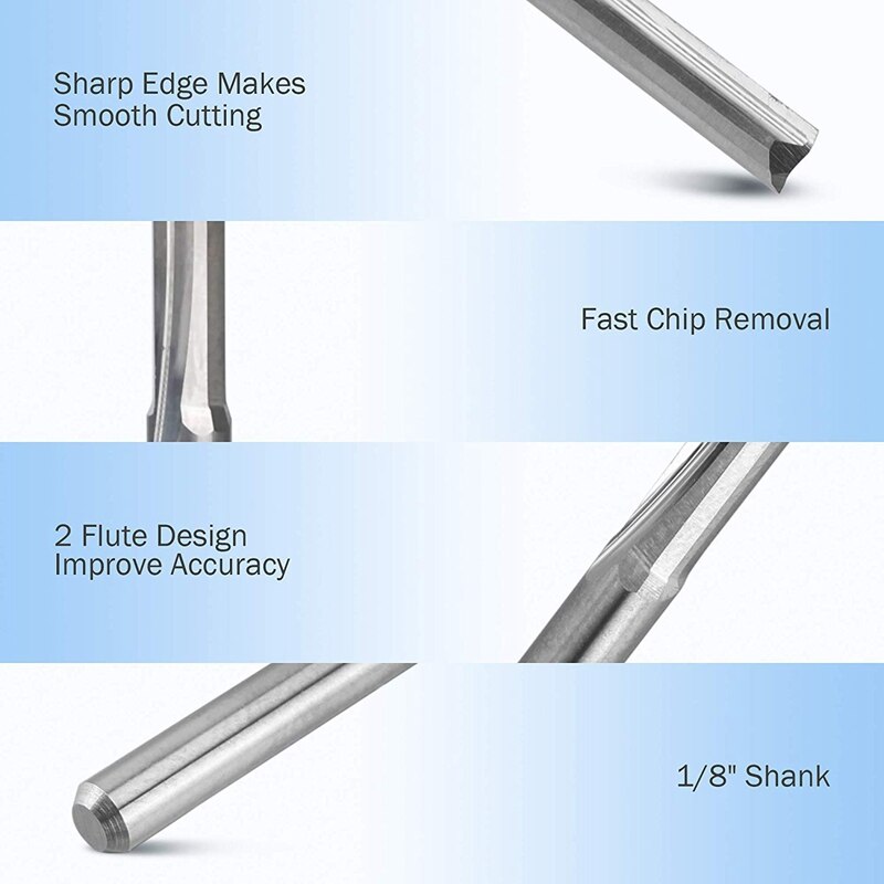 10 stk 2 fløjte cnc fræser 3.175mm lige slids wolfram stål fræser til træ mdf plast