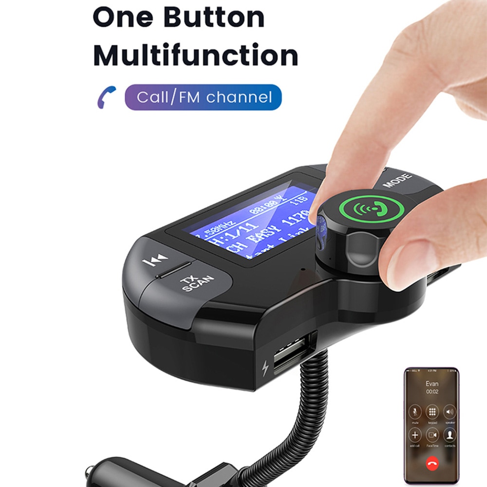 Digital DAB Radio Receiver Car DAB Tuner Bluetooth 4.2 FM Transmitter Aux Stereo Music QC3.0 Dual USB Support TF Card U-disk