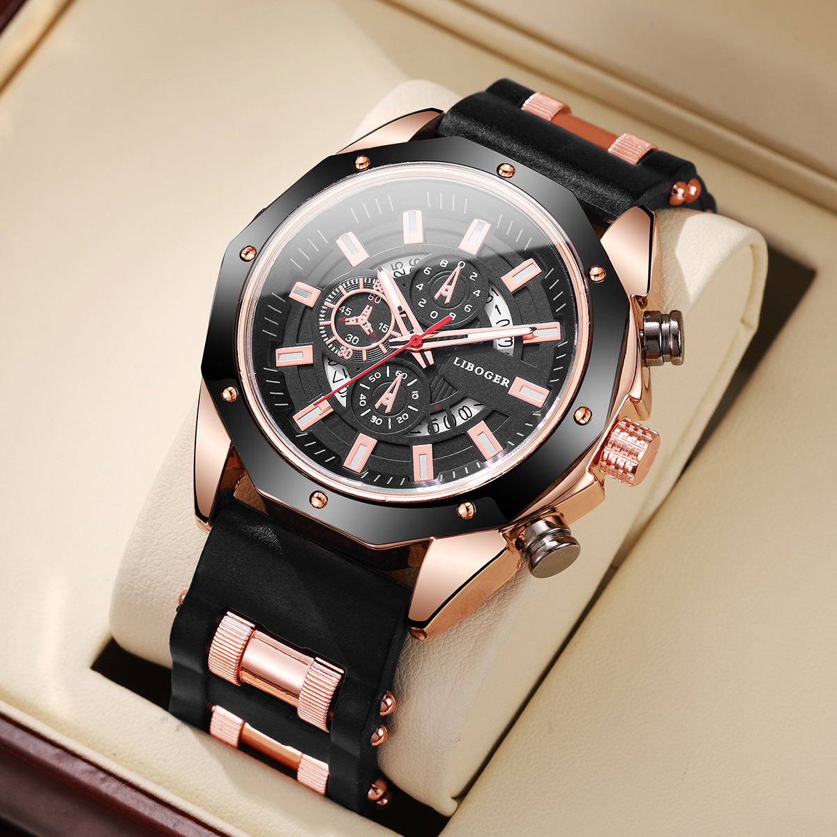 Heren sporthorloge mode siliconen band quartz horloges met datumkalender
