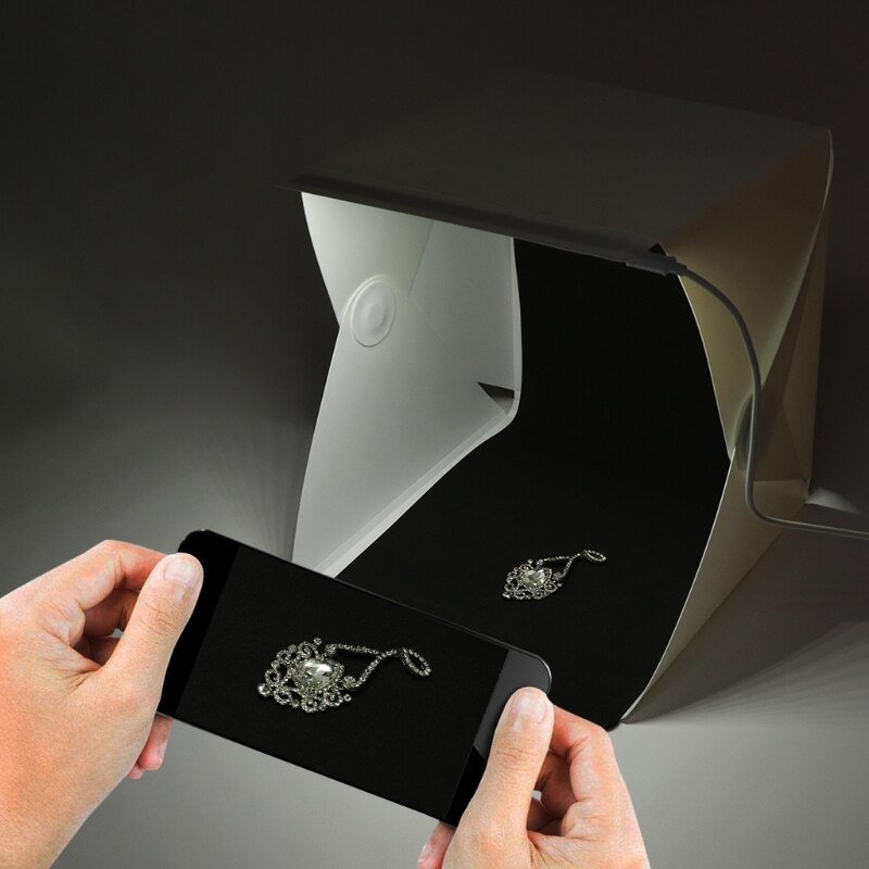 OOTDTY Draagbare Vouwen Lightbox Fotografie Achtergrond LED Softbox voor iPhone Camera