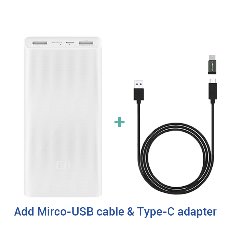 Xiaomi powerbank 20000 mah 3 plm 18zm 18w 2- -vejs hurtigopladning usb c bærbar mi powerbank 20000 ekstern batteri poverbank: Tilføj 2 in 1 kabel
