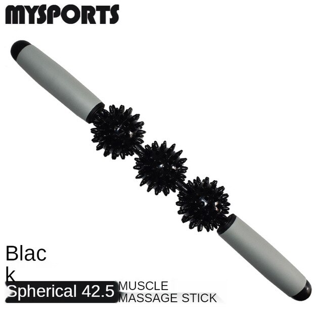 Yoga massage stick roller muscle relaxation shaft spiked club massage roller rolling leg stick fitness stick fascia Rod: 3 balls Black