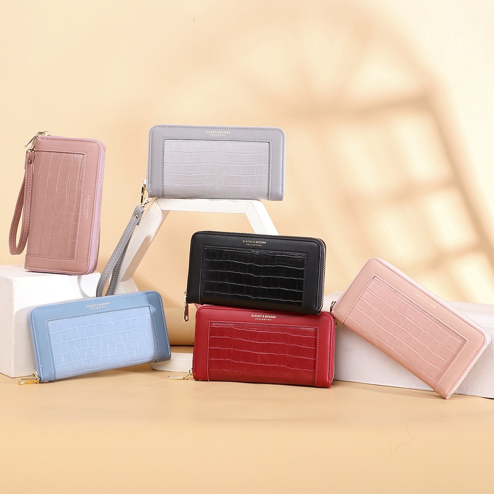 Unishow Krokodil Muster Frauen Brieftasche Lange Armband Damen Geldbörse Kupplung Weibliche Telefon Brieftasche Große Pu Leder Brieftasche Geldbörse