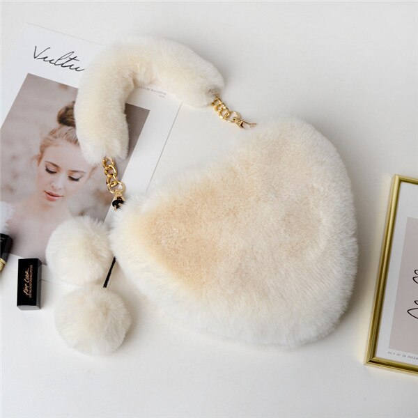 Women Bag High Imitation Rabbit Fur Bags Portable And Diagonal Bags Wild Factory Direct Sales Recruit Agent: Beige
