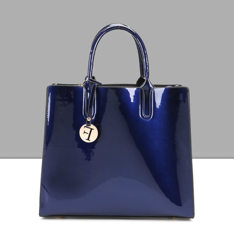 Herald brillant solide en cuir verni femmes sacs dames Simple luxe 3 ensembles sacs à main décontracté femme sacs à bandoulière: Blue1