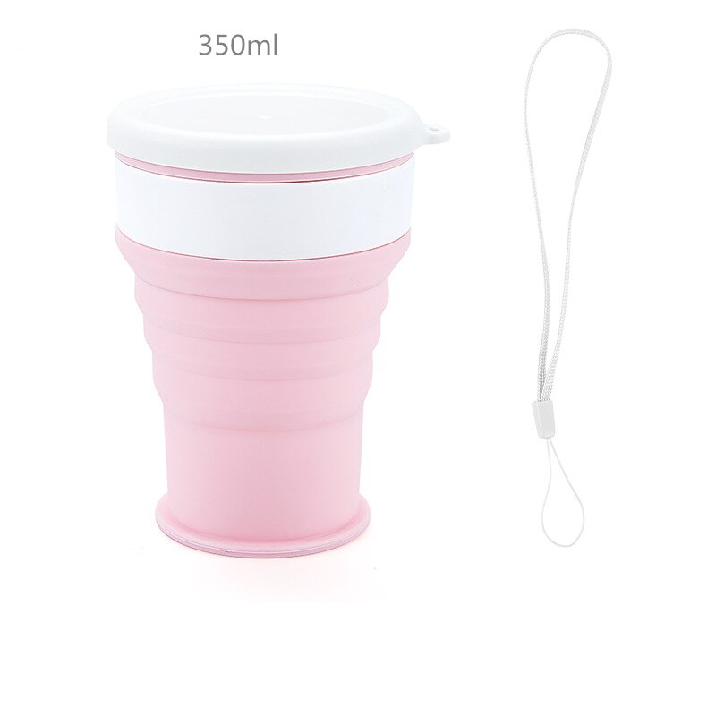 Taza plegable de silicona para niños y estudiantes, botella de agua de 350ml, libre de bebida deportiva al aire libre, taza de café: 350ml-Pink