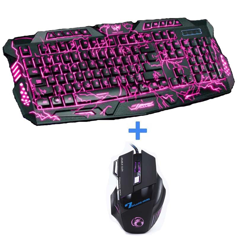 Tri-kleur USB Bedraad LED Backlit Laptop Computer Gamer Toetsenbord Muis Combo Optische Pro 7 Knoppen 5500 DPI Gaming muis