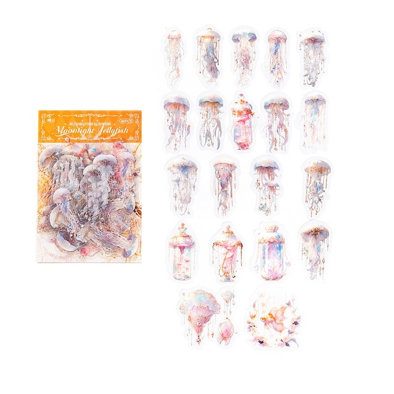 impostato di 40 adesivi con meduse carine, decalcomanie decorativo impermeabili trasparenti in animale domestico per scrapbooking, album, diario, pianificatore: Grigio chiaro