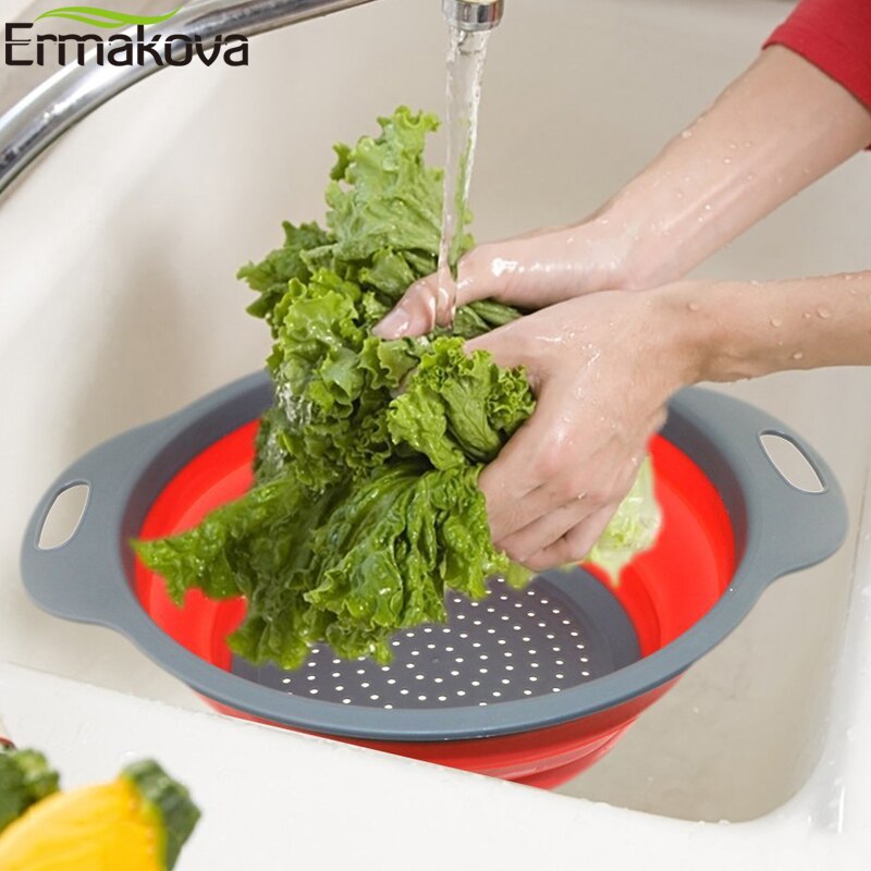 Ermakova Keuken Opvouwbare Vergiet Premium Siliconen Inklapbare Zeef Groente Fruit Colanders Zeven Vouwen Zeef