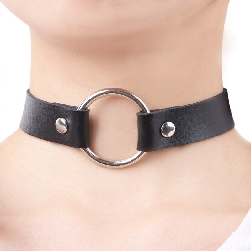 1Pc Women Bijouterie Collar Punk Round Chain Goth Choker Harajuku Vintage PU Leather Neck Collar Maxi Necklaces Jewelry