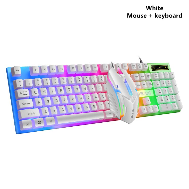 USB Wired Gaming Colorful Luminous Backlit Keyboard and Mouse Set Backlit Keyboard and Mouse Kit for Home Office Gamer Computer: White suit 2