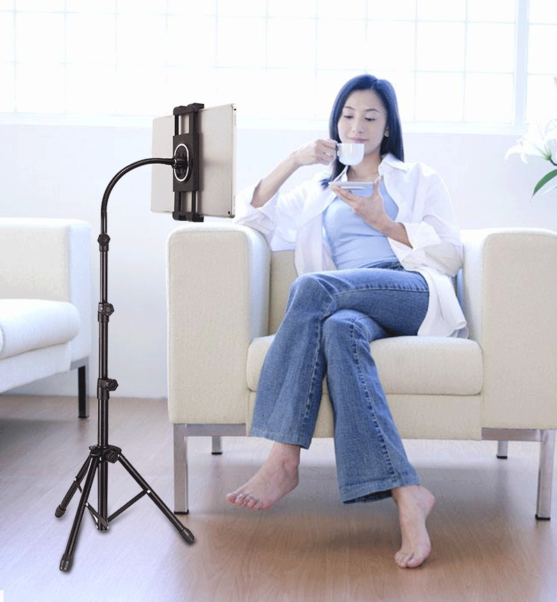 Vmonv Newest Tripod Floor Adjustable Soft Hose Tablet Stand for Ipad Air Pro 5-11.5 Inch Tablet Phone Holder for iPhone Samsung: With Soft hose