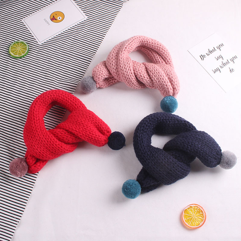 Höst vinter stickad barnscarf med pom pom bollar bebis tjejer halsduk barn pojkar halsduk barn halsvärmare halsduk