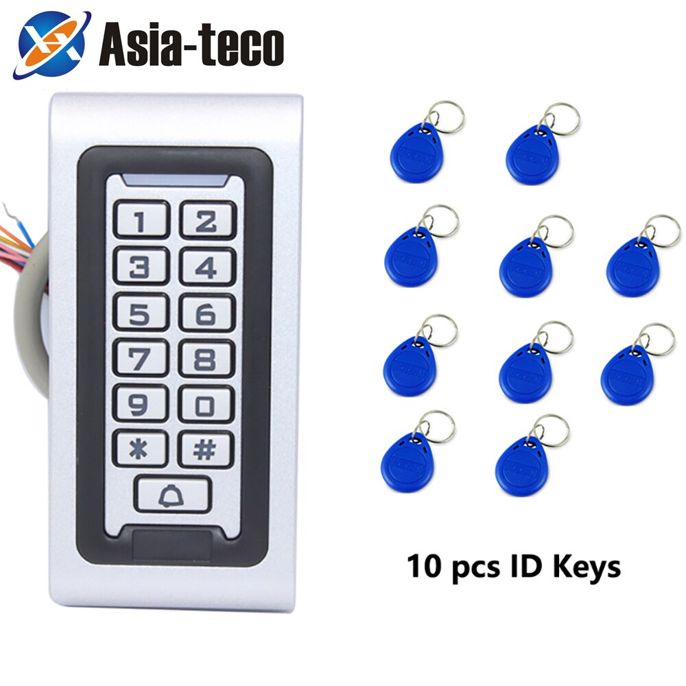 Waterproof Backlight RFID Door Access Control Reader Keypad 1000 Users door bell 125KHz EM Card door opener: AC 10pc ID key