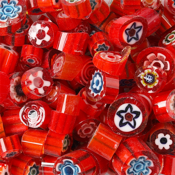400g/14.11oz Colorful Millefiori Glass Beads Mosaic Tiles Thousand Flower Beads Cylinder Shape DIY Hobbies and Crafts Materials: Red