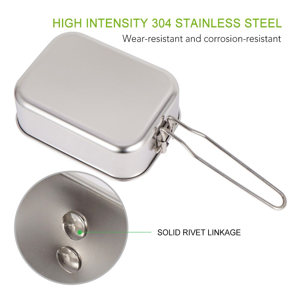 900ML Outdoor Camping Lunch Box Stainless Steel Hiking Mess Tin Picnic Food Lunch Container with Bamboo Cover Chopping Board CLS