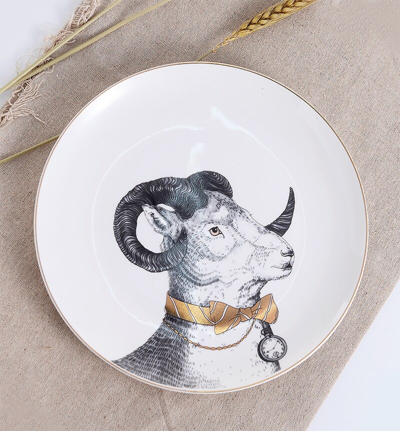 Assiettes à dîner en céramique De | Série animaux Royal Noble De 8 pouces, assiettes De table en porcelaine blanche en os De: Antelope