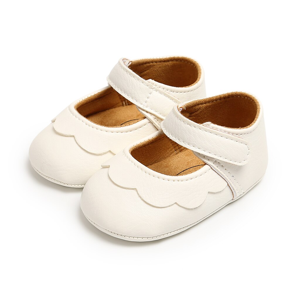 Baby Girl Casual Solid PU Leather Shoes 0-18M Infant Toddler Soft Antiskid Sole Crib Shoes Baby Cute Princess Shoes Ballet Flats: White / 0-6 Months