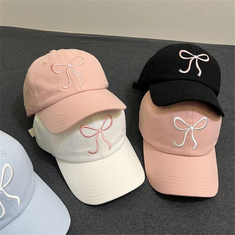 Chapeau de Baseball brodé avec nœud papillon pour femmes, couleur unie, casquette à visière pour fille coréenne, chapeau d'extérieur en coton doux, pare-soleil à rabat