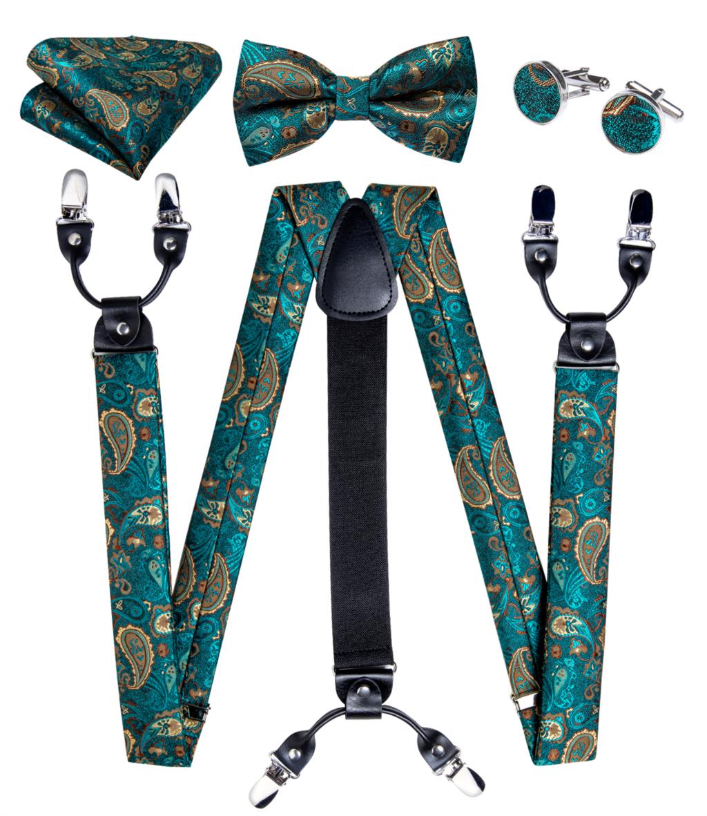 Luxury Yellow Men's Suspenders Silk Elastic 6 Clips Braces Wedding Party Accessories Men Y-back Suspenders Bow Tie Set DiBanGu: DB-4004