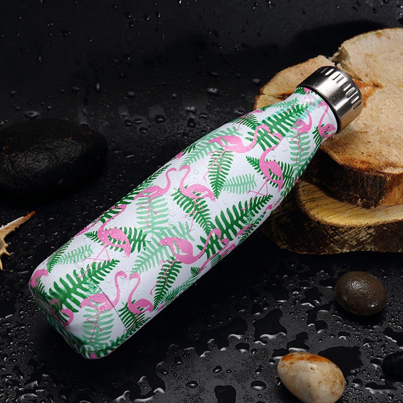 Flamingo marmor bpa gratis vattenflaska rostfritt stål öl te kaffe termosflaska resa vandring sport vakuum isolerad kopp: B