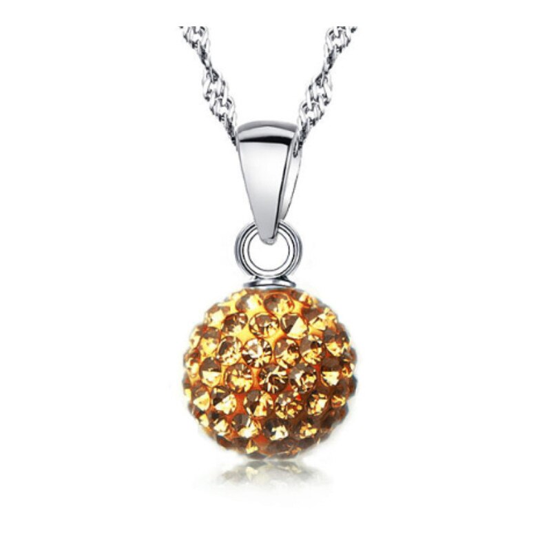 Qianbei Shiny Latest Jewelry Necklace Silver Color Austrian Crystal Pave Disco Ball Lever Back Pendant Necklace Women: Yellow