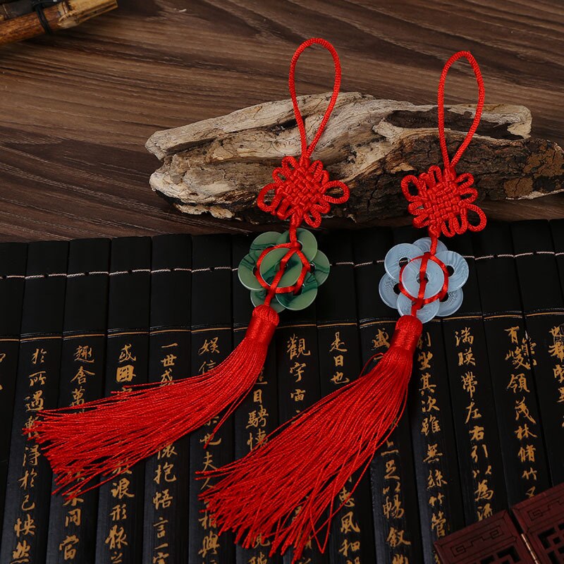 10 Pcs Polyester Chinese Knopen Knopen Lucky Amulet Jade Coin Kwastje China Stijl Fringe Trim Hanger Decoratie voor Thuis