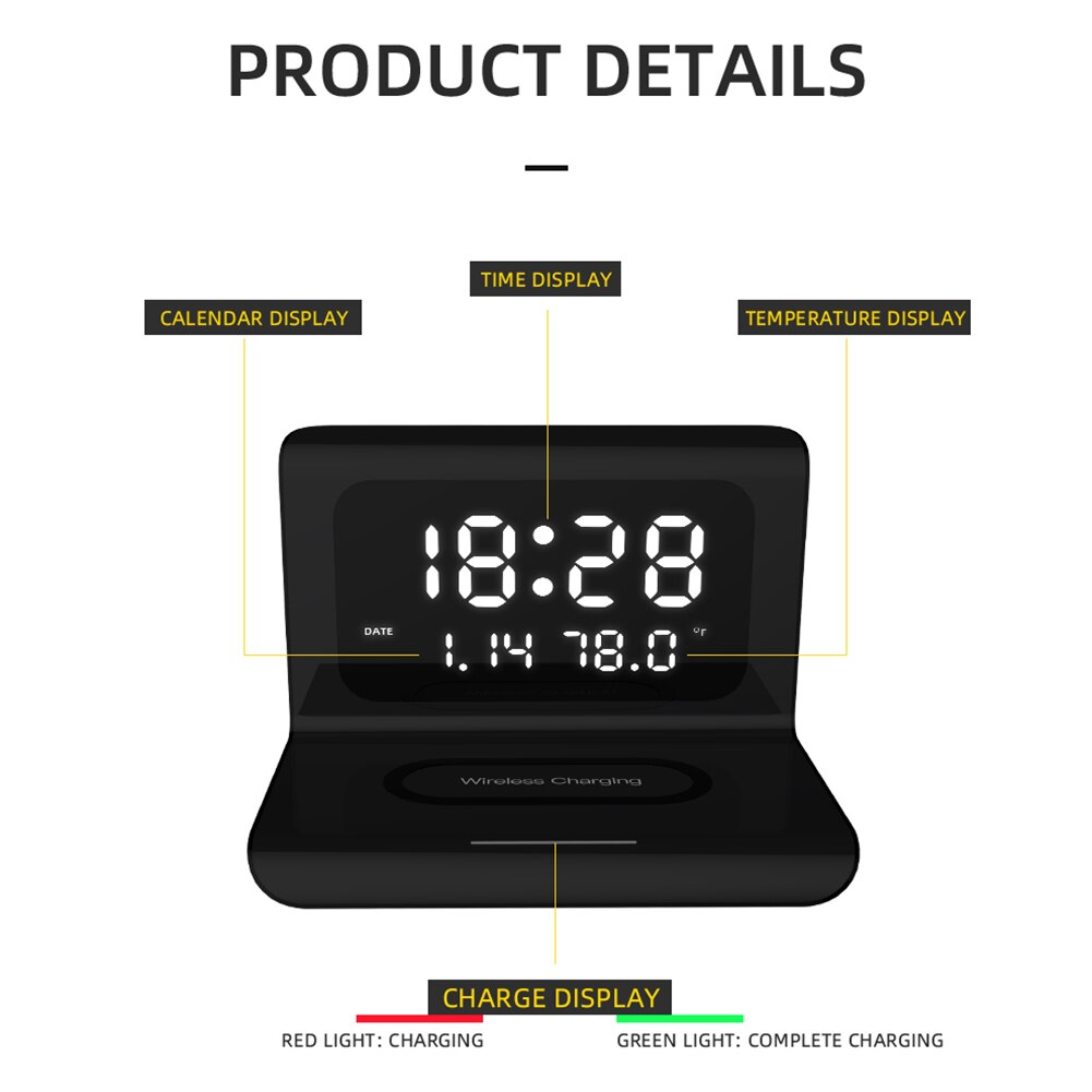 10W Clock Perpetual Calendar Wireless Charging Universal Phone Fast Charger With Thermometer Calendar Clock For IPhone samsung
