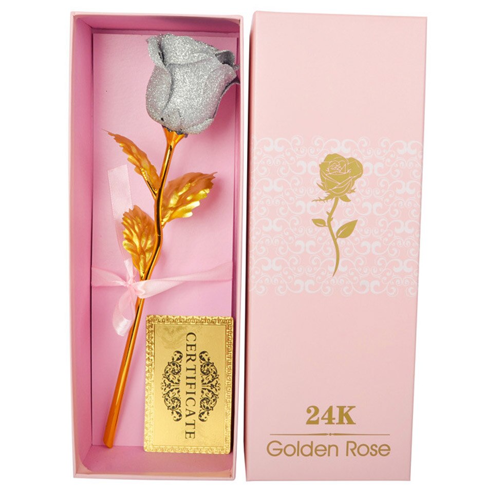 Bedst til kæreste gylden rose bryllupsdekoration gylden blomst valentinsdag guld rose guld blomst med kasse: Grå