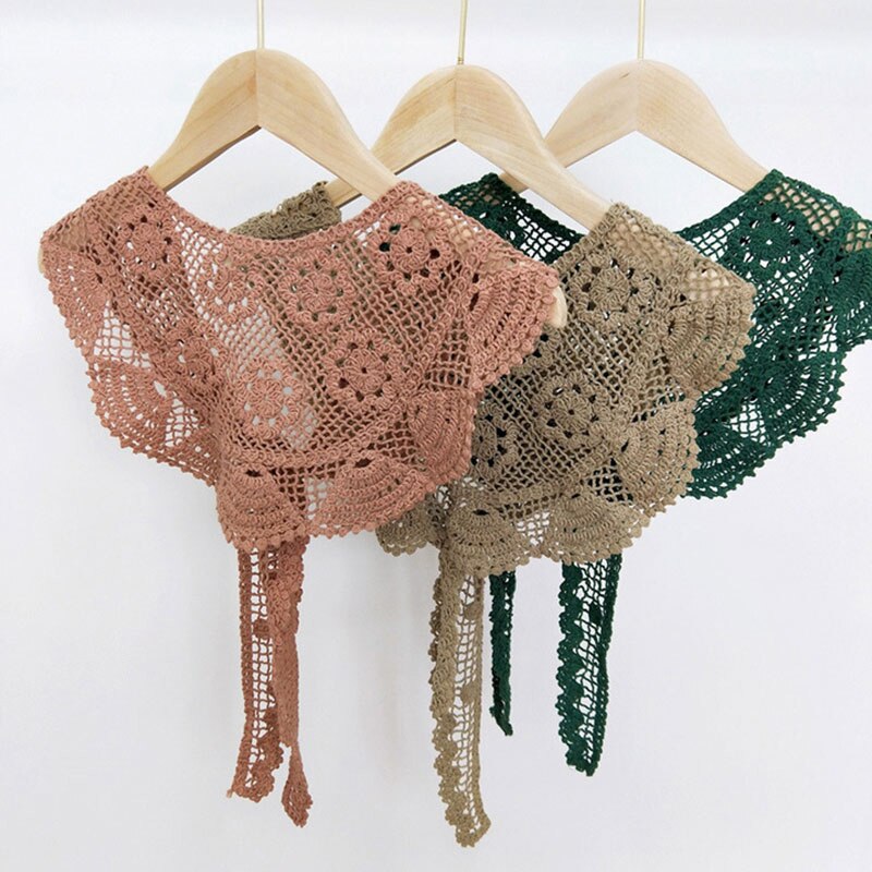 Women Neckerchief Triangle Scarf Lace Sheer Hollow Out Solid Color Bandana Hair Head Scarf Retro Lace Crochet Shawl Knit Scarf