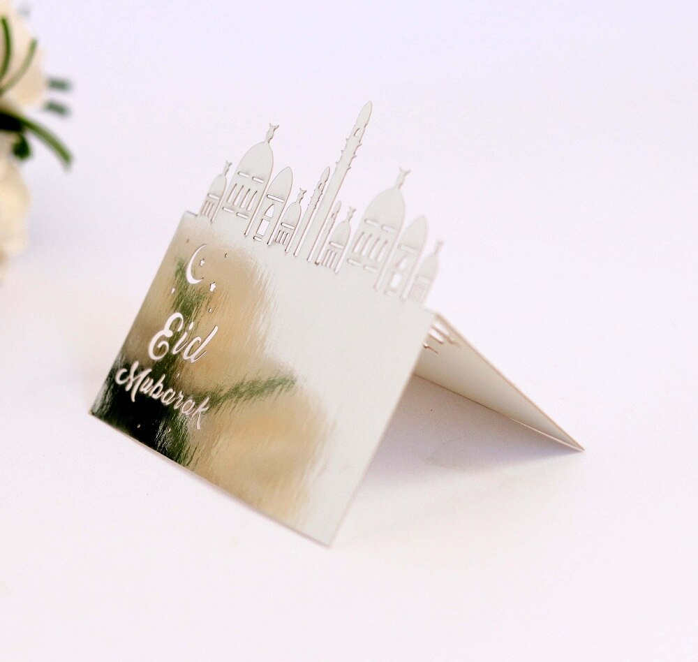 50pcs 9x9cm Gold Silver Black Ramadan Postcards Set Cards Eid Mubarak Greeting Card Blank Muslim Year Party Invitation: E