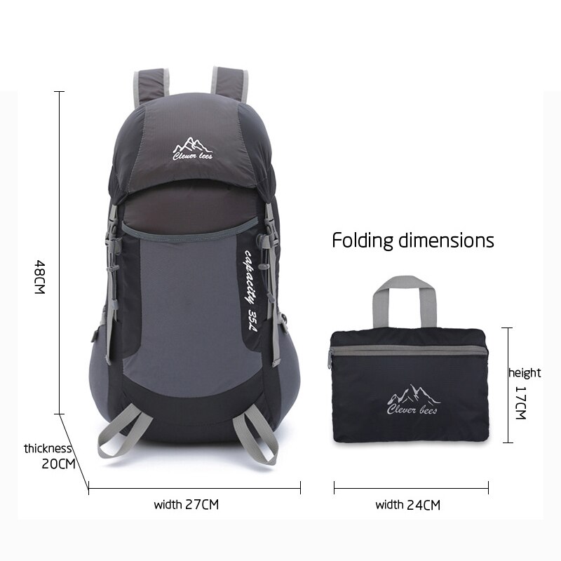 Waterproof Portable Rucksack 35L Lightweight Foldable Backpack Outdoor Large Nylon Pack for Camping Traveling Hiking