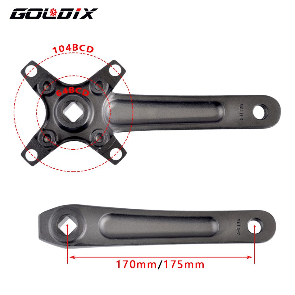 GOLDIX Square Hole Bicycle Crankset Aluminum Alloy MTB Crank 170/175mm Length Narrow Wide Teeth 104BCD 32/34/36/38/40/42T