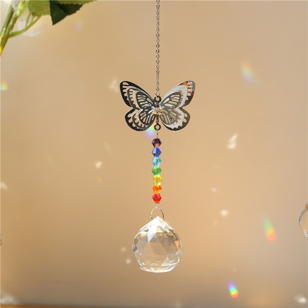 Crystal Prism Pendant Butterfly Wind Chime Summer Rainbow Maker Car Hanging Pendant Garden Window Curtain Decoration Sun Catcher
