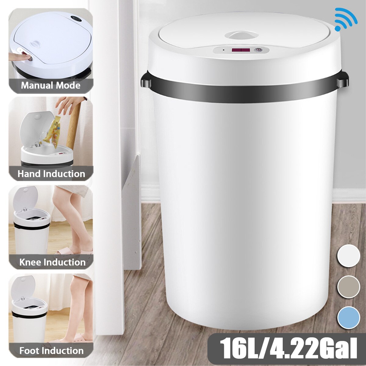 16L Intelligent Sensor Trash Can Automatic Sensor Dustbin Smart Electric Waste Bin Home Rubbish Can For Kitchen Bathroom Garbage