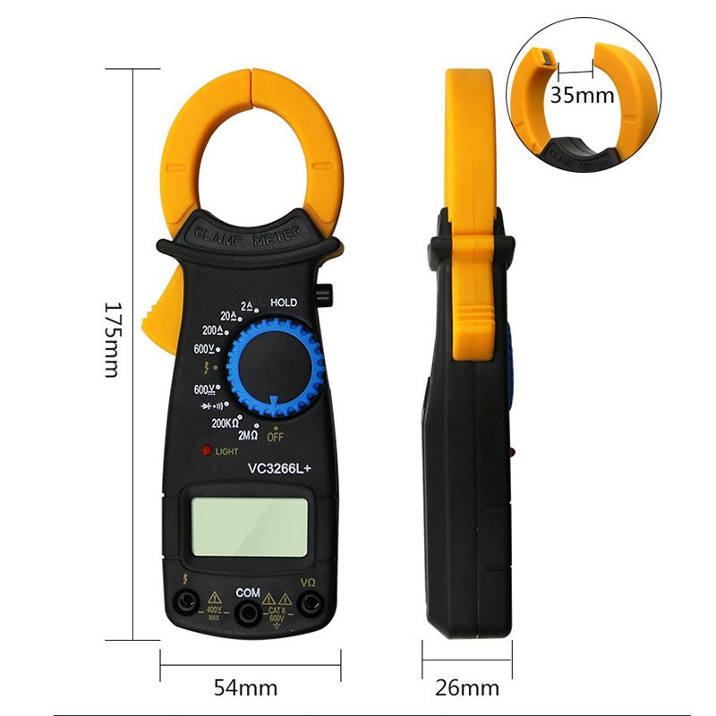 Multimeter Digital Clamp Meter Voltage Current Resistance Tester Tool with Probe PLD