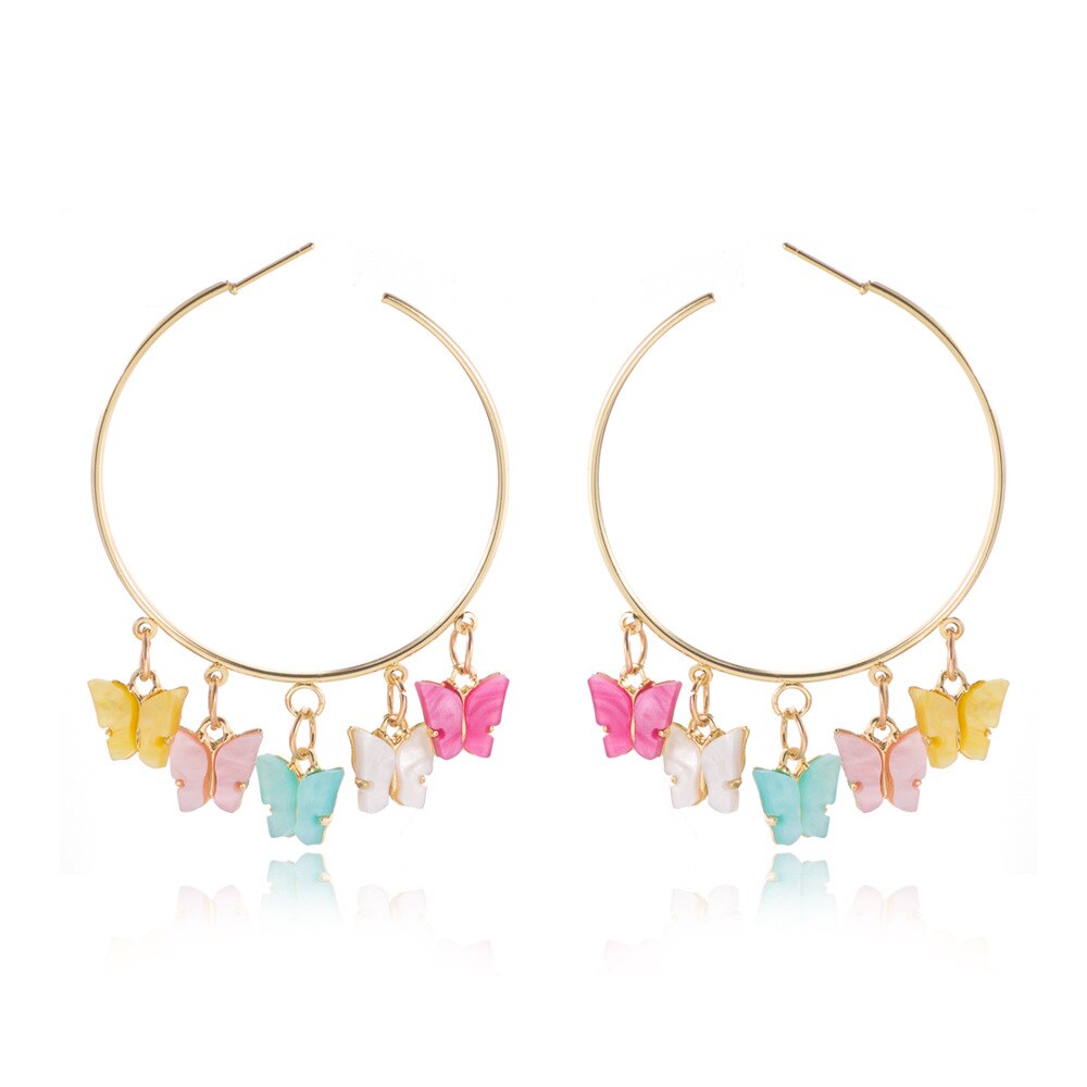 Moda akrylowy motyl naszyjnik z frędzlami dla kobiet wielobarwne cukierki kolorowe motyle łańcuszek robić obojczyka choker komunikat biżuteria: Earrings