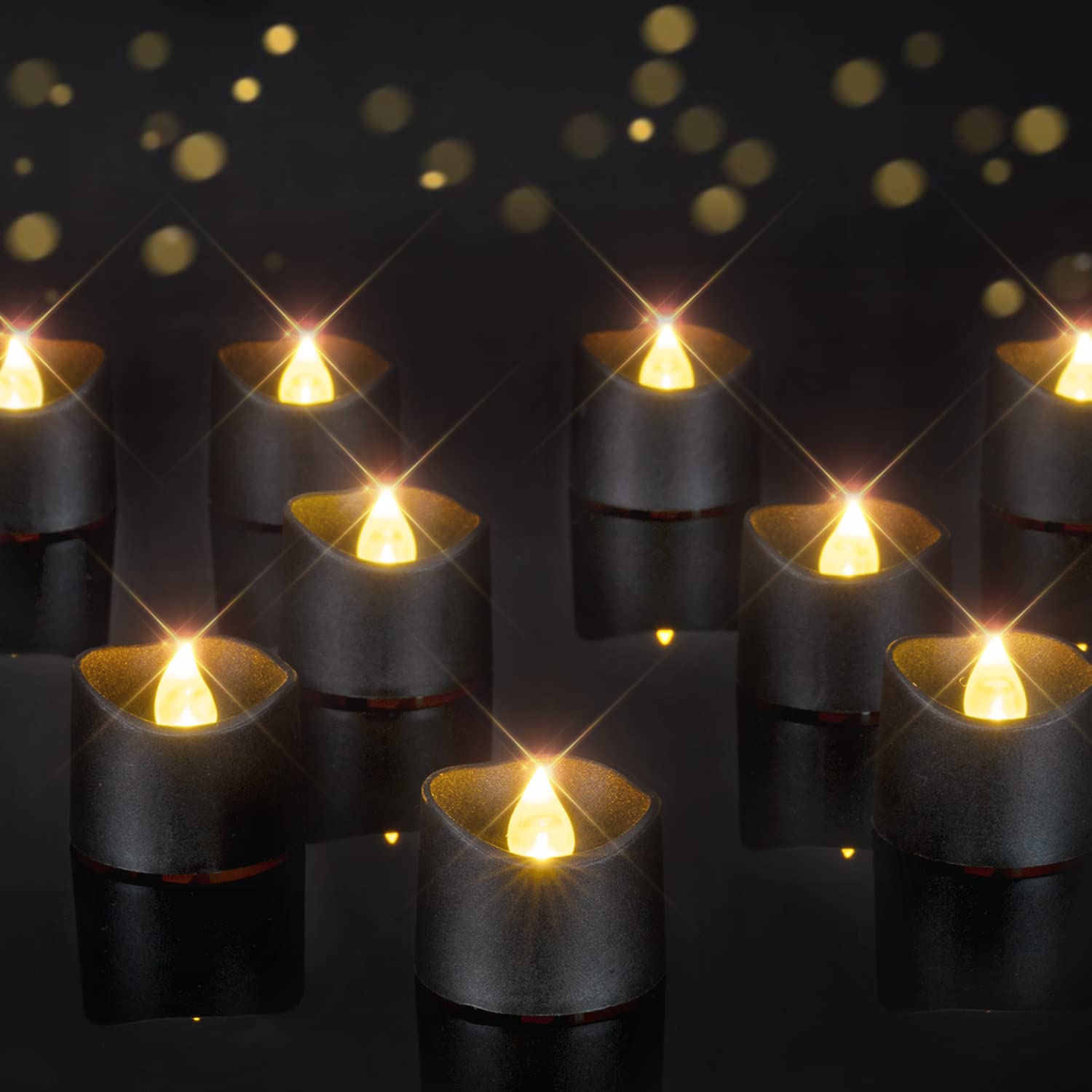 12-36 stk. sorte fyrfadslys batteridrevne flammeløse flimrende led-fyrfadslys til halloween-temafestdekoration: S / Dyb safir