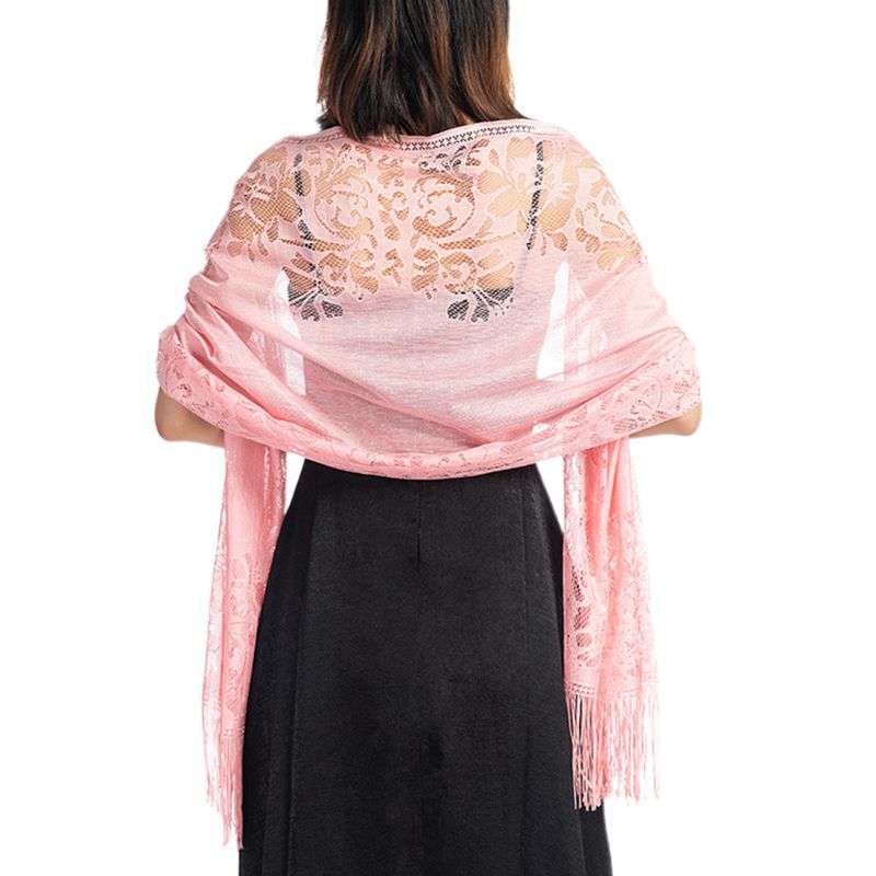 185 x 63cm damer 1920s halsdukar ihåliga virkade blommor spets fransar bröllop cape kväll fest vintage sjal 449f: Rosa