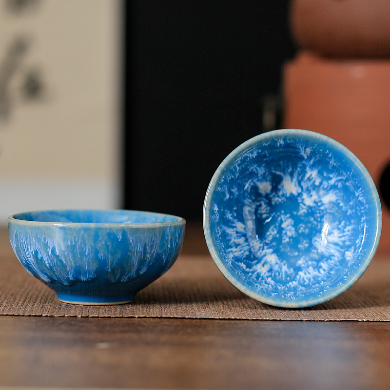 45ml copo de cerâmica doméstico forno mudança xícara de chá mestre copo de degustação copo de água azul cetim tigela de chá jianzhan casa de chá cha teaware: Cinza claro