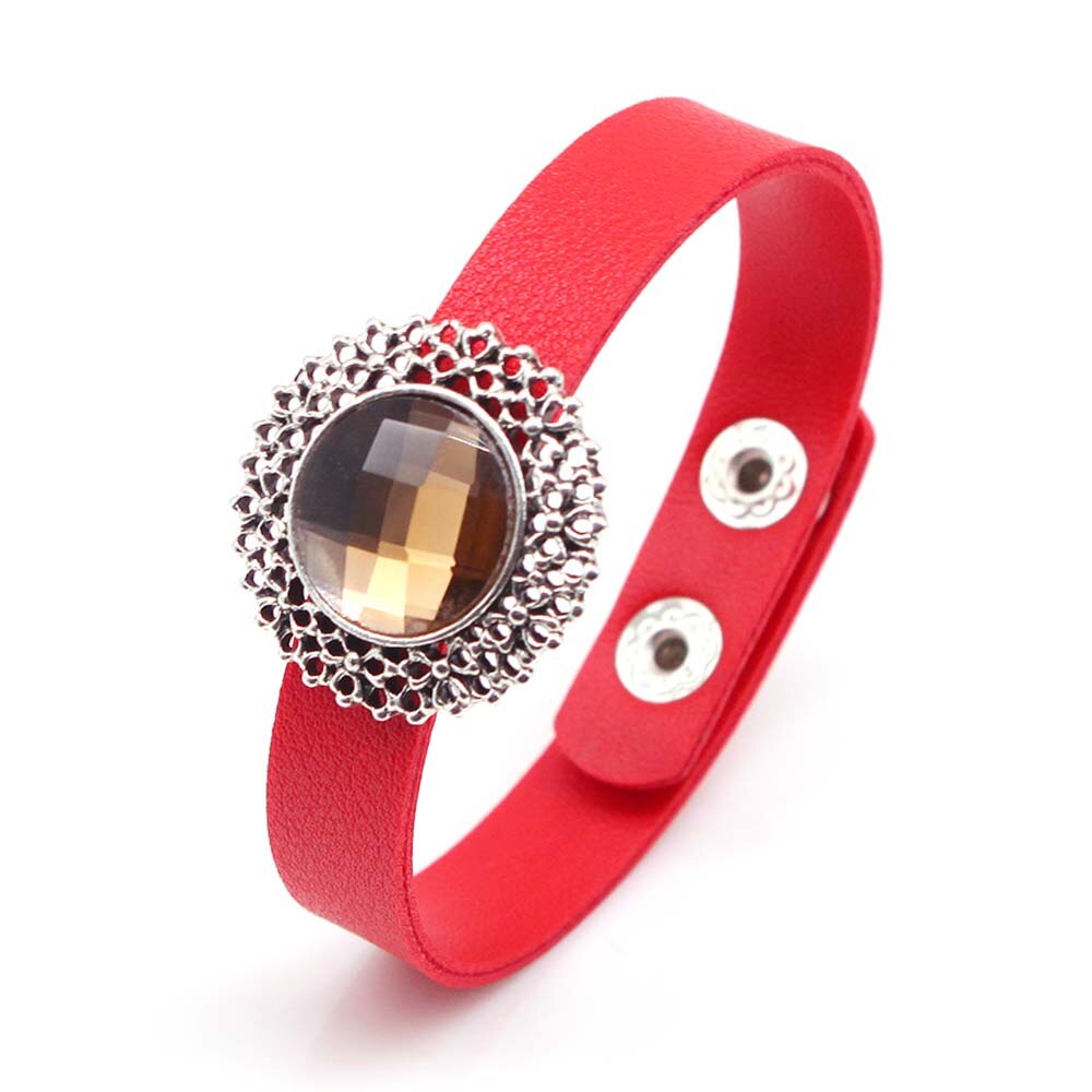 Button Adjust Leather Bracelet Crystal Fine For Women Jewelry