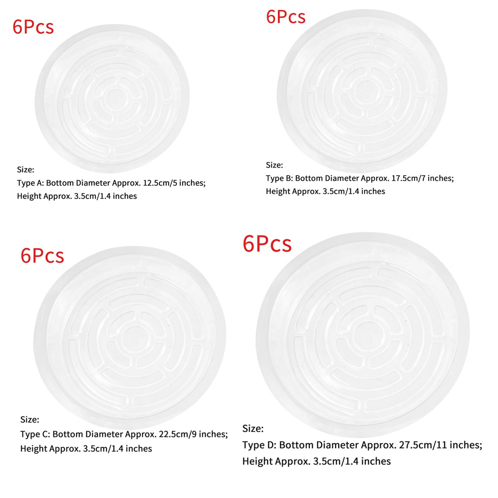 6 Round Drip Trays Flower Pot Holder Container Plastic Dripping Plates for Indoor Outdoor Plant Pots Garden Balcony Planter Tray