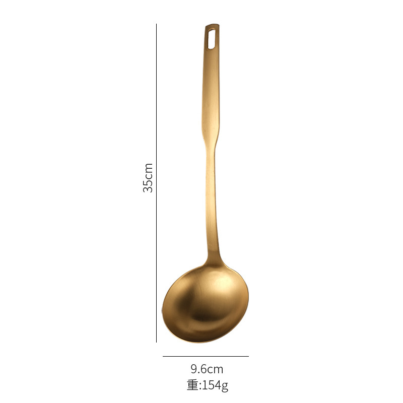 Stainless Steel Gold Kitchenware Cooking Tool Set Scoop Soup Ladle Skimmer Colander Kitchen Gadgets Nonstick Leaky Spatula 1PC: Soup spoon 