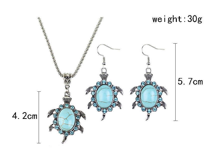 Retro Türkis Schildkröte Schmuck Sets 925 Silber Anhänger Ohrring Halskette Kette Handgemachte Amulett für Ihre Frau